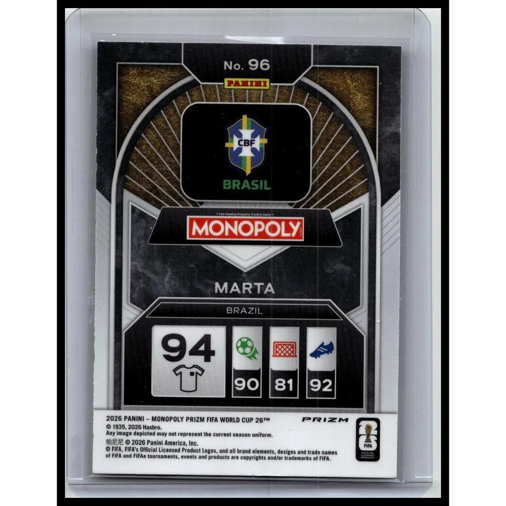 2026 Panini Prizm Monopoly FIFA Cup Marta #96 Brazil Hat Trick Mojo Prizms